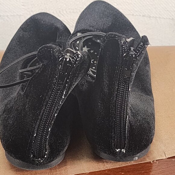 Wonder Nation Black Faux Velvet Faux Tie Back Zipper Instep Ballet Flats Size 5 - Picture 7 of 16